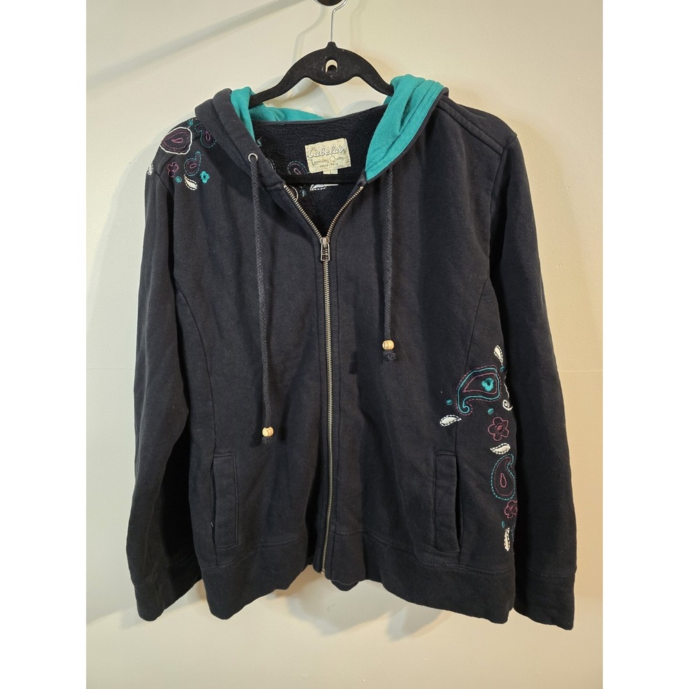 Vintage Cabela's Zip Up Hoodie Sweatshirt Size L Embroidered‎ Paisley Outdoor